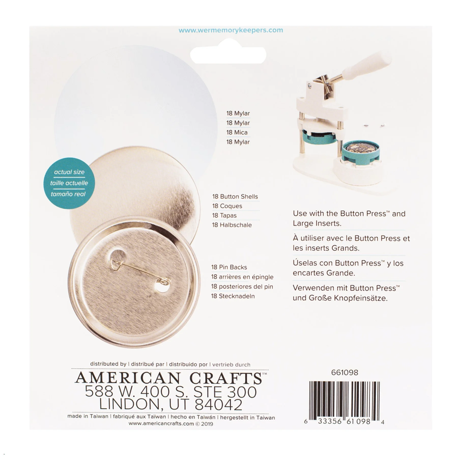 Set de 18 chapitas con prendedor 58 mm para "Button Press"