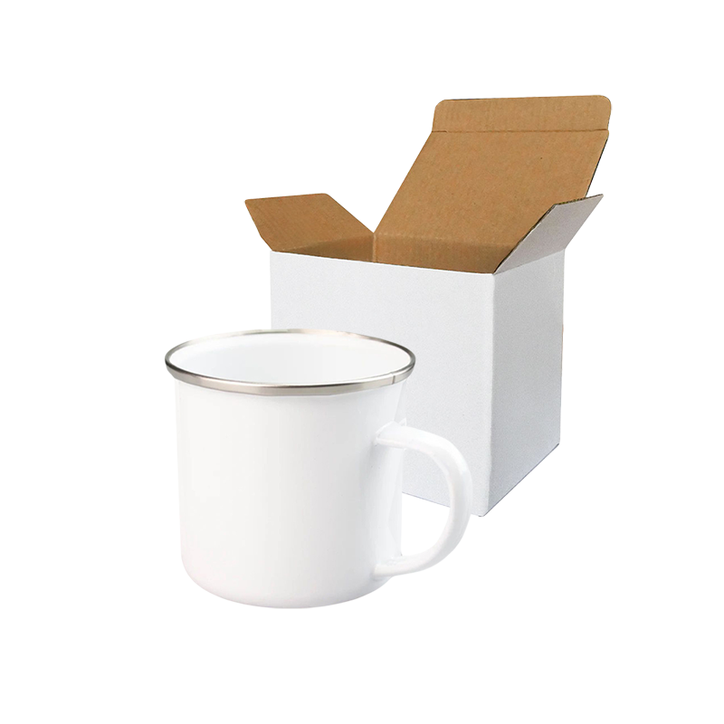 Taza metálica sublimable blanca 12oz con caja