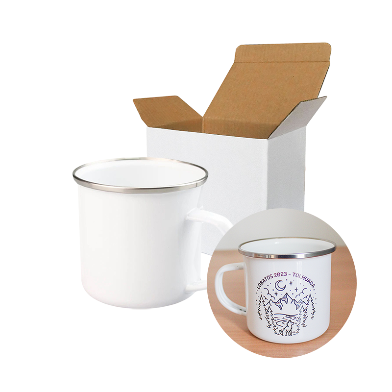 Taza metálica sublimable blanca 12oz con caja